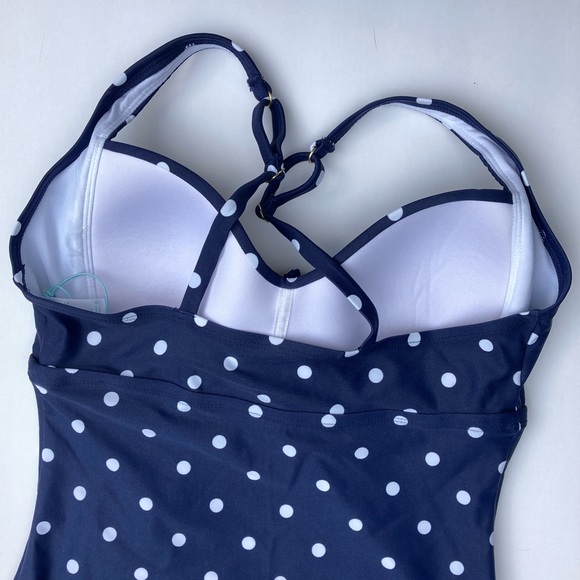 Kona Sol Swimsuit One Piece Size Medium 8-10 Polka Dot Navy And White Retro NWT - Picture 4 of 13